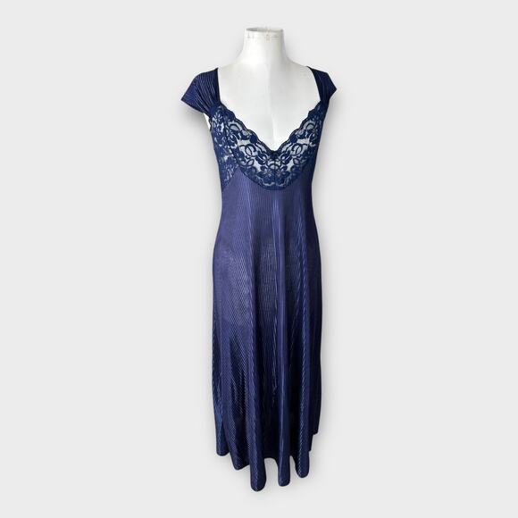 Vintage Petra Fashions Maxi Nightgown with Lace Panel Women's sz Large Navy Blue - Picture 8 of 9
